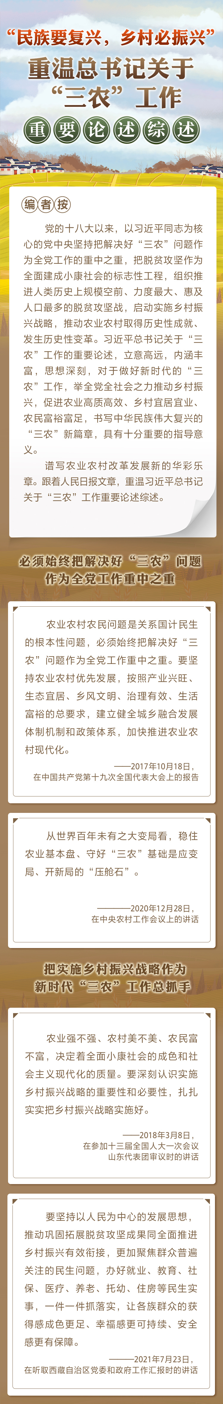 “民族要復(fù)興，鄉(xiāng)村必振興” 重溫總書記關(guān)于“三農(nóng)”工作重要論述綜述