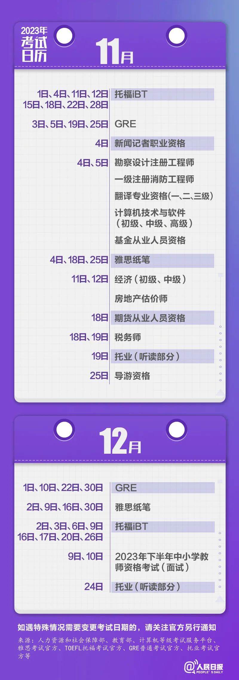 收藏！2023年考試日歷來(lái)了