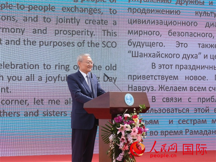 上海合作組織秘書長張明致辭。人民網 褚夢琦攝