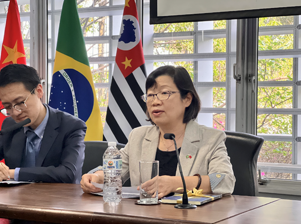 中國駐圣保羅總領(lǐng)事陳佩潔致辭。中國駐圣保羅總領(lǐng)館供圖