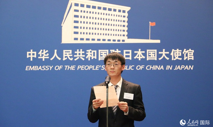 獲獎(jiǎng)學(xué)生代表、大阪大學(xué)博士生劉亞飛發(fā)表感言。人民網(wǎng) 許可攝