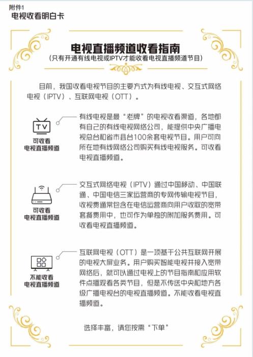 電視收看“明白卡”。