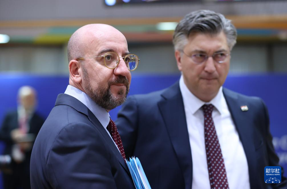 2月1日，歐洲理事會(huì)主席米歇爾（左）出席在比利時(shí)布魯塞爾舉行的歐盟特別峰會(huì)。新華社記者 趙丁喆 攝