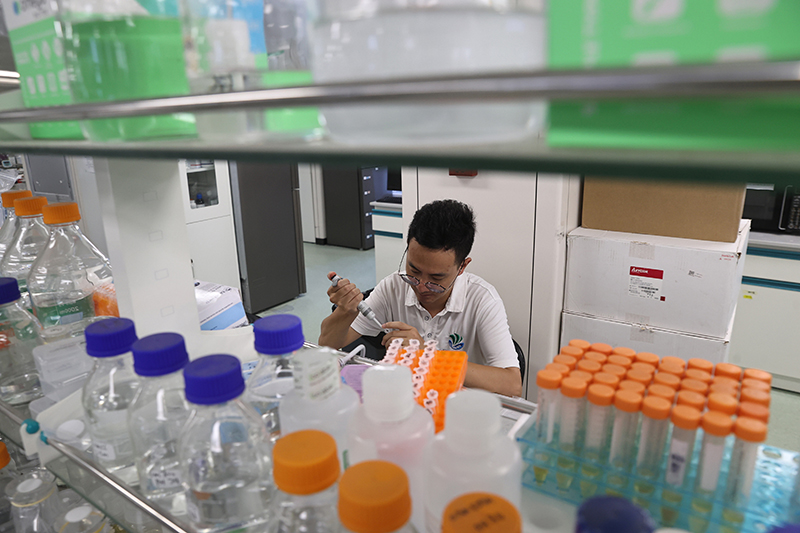 在三亞崖州灣科技城，一名青年科技工作者正在進(jìn)行科研工作。