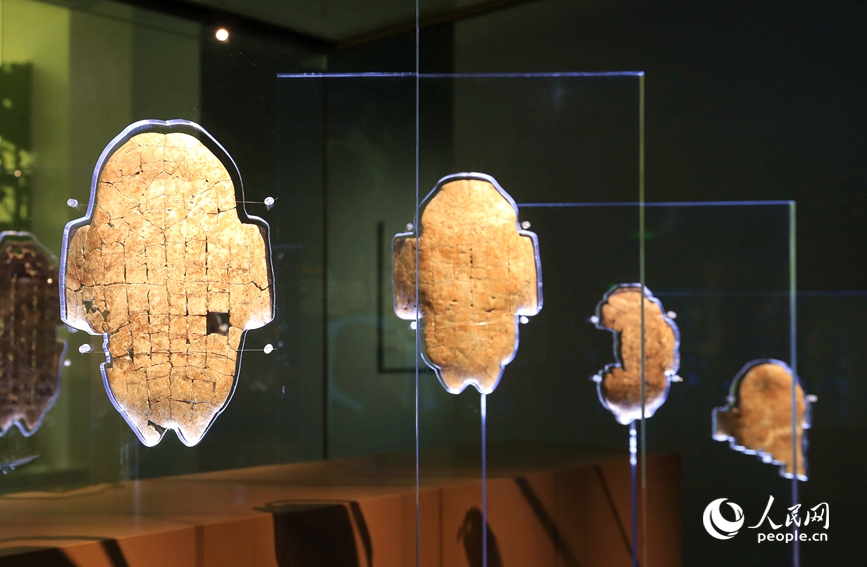 殷墟博物館展出的甲骨文。人民網(wǎng)記者 慎志遠(yuǎn) 攝