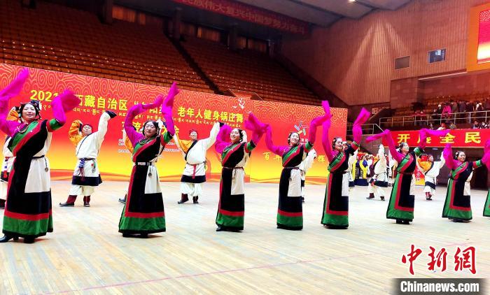 圖為西藏老年舞蹈隊齊跳傳統(tǒng)鍋莊舞?！∝暽＠?攝