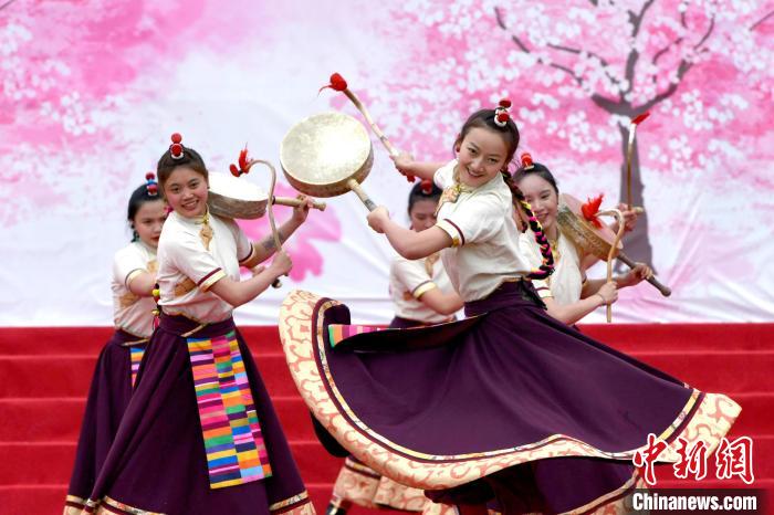 3月28日，西藏林芝第二十屆桃花旅游文化節(jié)開幕式上的文藝表演?！±盍?攝